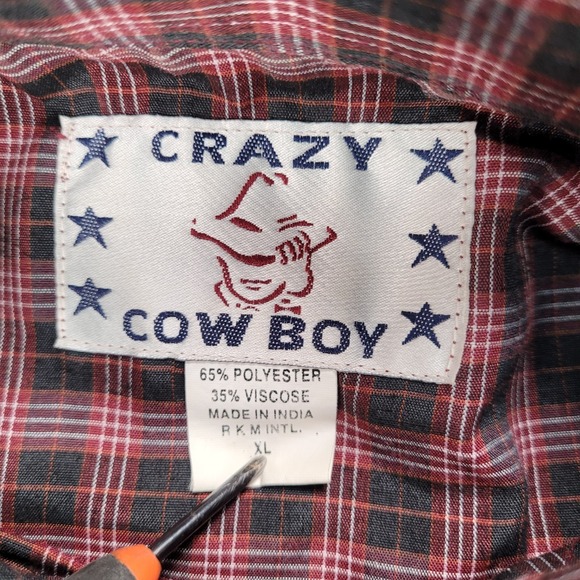 Crazy Horse Plaid Western Shirt Long Sleeve Snap Button Front Mens Size XL - Picture 2 of 12